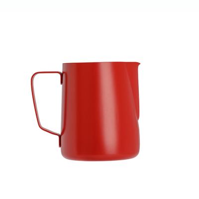 China Hot Sale Color 350ML Stainless Steel Stocked Custom Milk Jug Frothing Cup Coffee Espresso Steaming Red Milk Pitchers for sale