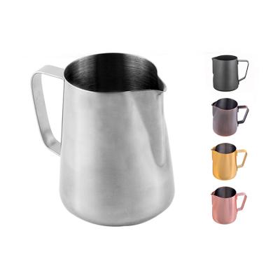 China Stocked Multi-sizes Colors Espresso Coffee Latte Metal 304 Stainless Steel Frother Frothing Pitcher Milk Froth Pulling Mini Cup Jug for sale