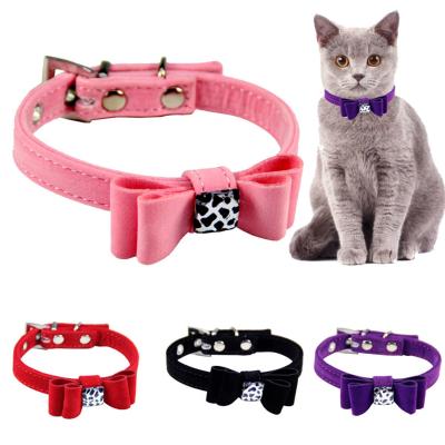 China 2021 New Pet Cloth Bowknot Solid Color Pet Cat Viable Flocking Collar Collar Accessories for sale