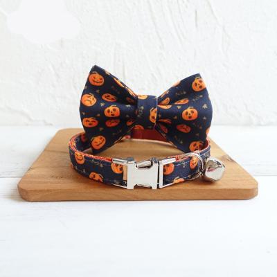 China Viable Yellow Halloween Ghost Festival Collar Pet Bell Collar Dog Tie Cat Tie Bow Pumpkin Collar for sale