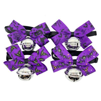 China Viable Purple Halloween Ghost Festival Collar Pet Bell Collar Dog Tie Cat Tie Bow Pumpkin Necklace for sale