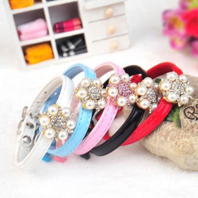 China Pet Viable Collar Pet Jewelry Cat Dog Adjustable Collar Lovely Flower Bead Luxury Pet Collar for sale