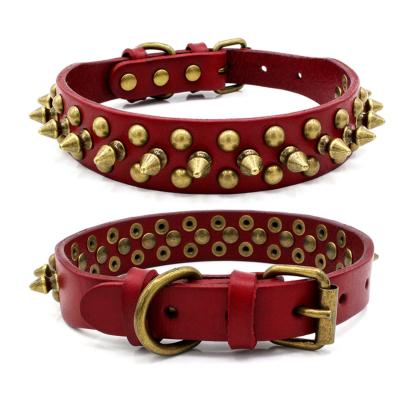 China PU Leather Dog Collar Pet Nail Head Rivet Anti Viable Round Bronze Nail Collar Sharp Rivet Dog Collar for sale