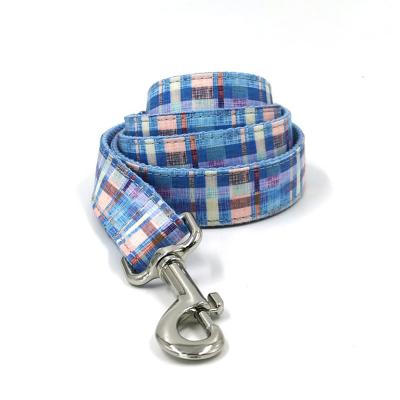 China New Viable High Quality Stock Blue Plaid Lettering Pet Collar Traction Rope Pet Bow Tie Puppy Leash for sale