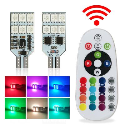 China New W5W LED 16 Light Bulbs 12SMD 5050 Flash Multi Color RGB T10 194 168 Flash Playback 16 Colors With T10/W5W Remote Control for sale