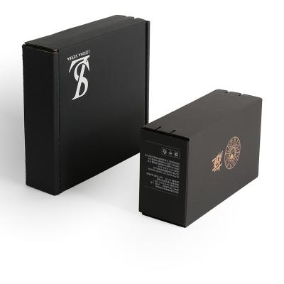 China Mailer Paper Box With Gold Logo Custom Black Kraft Paper Shipping Packaging Box for sale