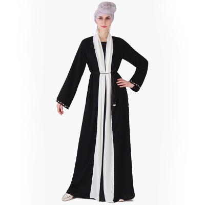 China New Fashion Sleeveless Design Pearl Quilting Islamic Abaya Kaftan Burqa Kaftan Abaya Muslim Long Cardigan Dress for sale