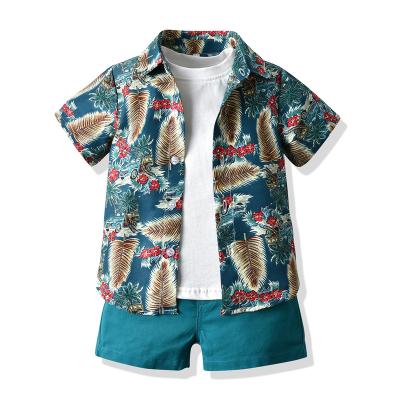 China MIA 3pcs/set Boy Summer Kids Shirts Hawaii Smart Casual Fashion Printed Boys Shirts With Shorts With T-shirt Boys Dress Set for sale