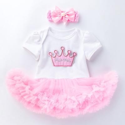 China MIA 2Pcs/set Toddler Girl Anti-Shrink Rompers Dress Cute Pink Baby Skirt Tutu Baptism Dresses For Babies for sale