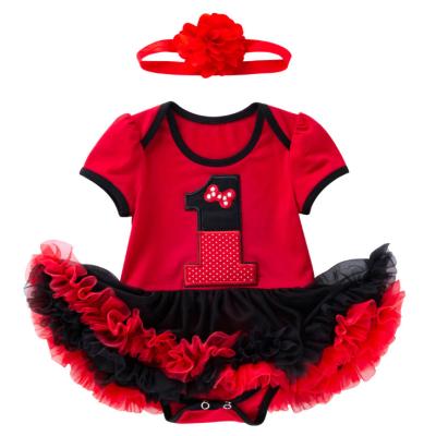 China MIA 2Pcs/set Breathable Ruffle Red Black Tutu Skirt Cute Baby Romper 1st Birthday Dress For Baby for sale