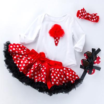 China MIA Fashion Red Polka Dot Bubble Skirt Anti-Shrink Skirt Rompers 4pcs/set Cute Birthday Party Rompers Infant Infant for sale