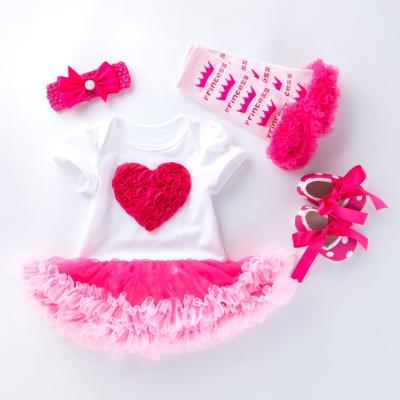 China MIA Valentines Day Valentines Day Anti-Shrink Baby Rompers Set Cute Rompers Dress For Girls With Headband Spats Shoes Toddler Girl Romper for sale