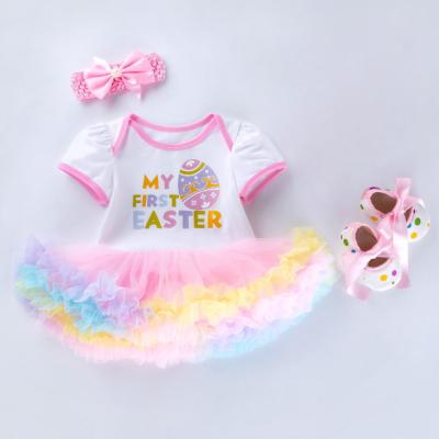 China MIA Easter cute rompers anti-shrink egg dress for toddler with headband with ruffle baby dress elegant shoes or baby gaiters for sale