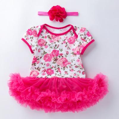 China MIA Pretty Baby Floral Dress Romper Baby Chiffon Anti-Shrink Dress With Headband Toddler Girls Romper for sale