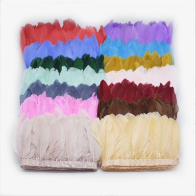 China 10-15cm Wedding Dyed Good Quality Goose Feather Trims Colorful Fringe For Clothes Decoration for sale