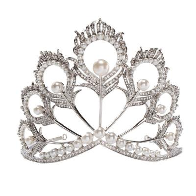 China Miss Universe Crowns Pearl Rhinestone Pageant Tiara Pageant Queen Crown Wedding Hair Jewelry for sale