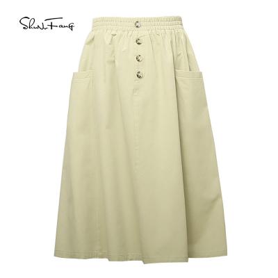 China 2021 sale mid length a-line skirt breathable hot small cool denim skirt stitching pleated umbrella skirt for sale