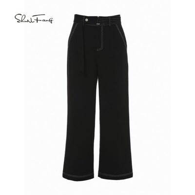 China Custom Anti-Wrinkle Pleated Pants In Plain Canvas Style Ladies Side Pockets High Waist Trousers for sale