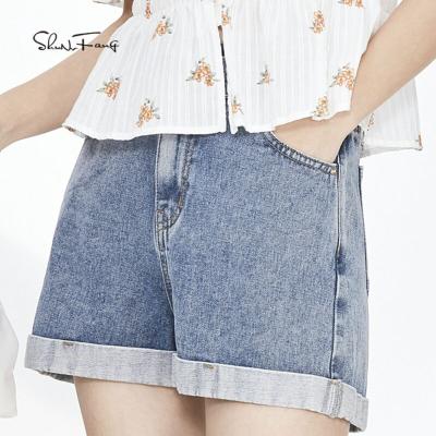 China QUICK DRY Women's Fashion Summer Denim Shorts Casual High Waisted Women's Streetwear Shorts Jeans Pocket Lace Up for sale