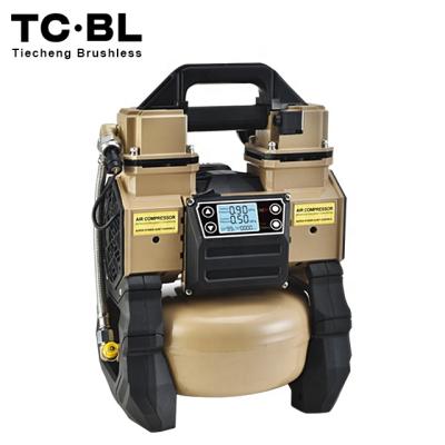 China OIL-LESS Pneumatic Tire Brushless 1HP DC Air Compressor Car Mini Pump 5L Quiet Portable Oil Free Cordless Tank for sale