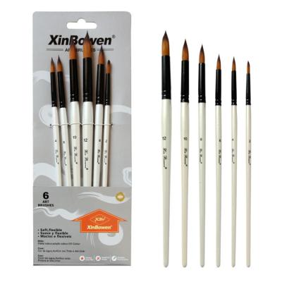 China Artists Xinbowen Factory 6 Pcs Pearl White Wood Handle Round Hair Watercolor Acrylic Paint Artists Nylon Paint Brush for sale