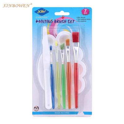 China Xinbowen Candy Color Plastic Handle Kids Art Supplies Kids Painting Watercolor Sets Paintbrush and Palette Set for Children for sale