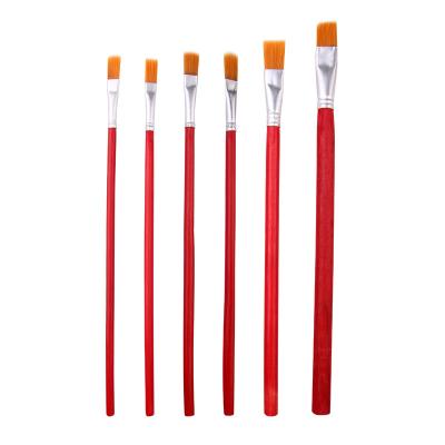 China Pingfeng Best Selling Art Supplies Painting Brushes Artist 6 Pieces Red Wooden Brush Painting Hair Nylon Handle for sale