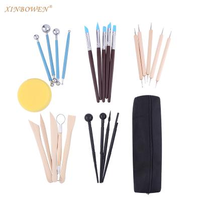 China Hot Sales Clay Pottery Sculpture Tools Set from XinBowen Amazon of Clay Crafts with Dotting Pen Silicone Sponge Canvas Bag Pen Ball Tools for sale