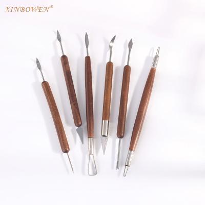 China Sculpture Xinbowen 6 PCs The Other End Clay Pottery Sculpting Modeling Tool Stainless Steel Art Supplies Set Wooden Handle Double for sale