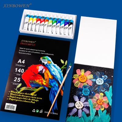 China Xinbowen New Design A4 Paper Size 140Gsm 25 Covers Black Hardcover Sketch Book Sketch Card Pad for Drawing and Painting for sale