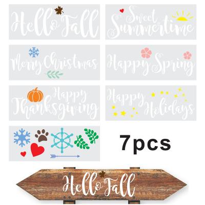 China DIY Xinbowen 7 Pieces Inkjet Template DIY Plastic English Letters Seasonal Hollow Customization PET Inkjet Stencil for sale