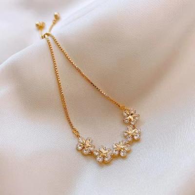 China 2023 TRENDY old fashion small five flowers five star zircon petal adjustable pointed bracelet for girls for sale