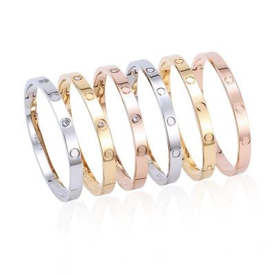 China 6MM TRENDY 2021 Ladies Jewelry Engraved Screw Bangle Bracelet Crystal Stone Cuff Stainless Steel for sale