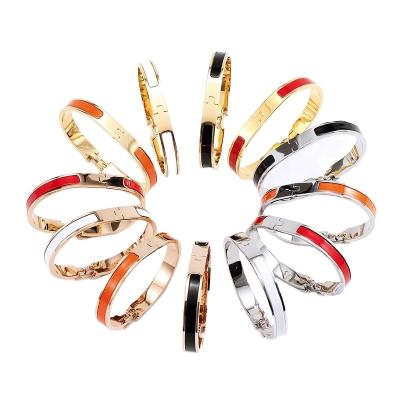 China Hot Selling Fashion TRENDY Jewelry For Women 316L Stainless Steel Bracelet Titanium Steel 8mm H Narrow Version Enamel Colorful Bangle for sale