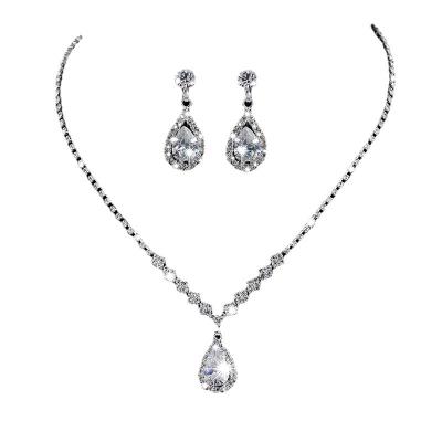 China Jewelry Set Jewerly 2023 Hot Simple Women Crystal Cubic Zirconia Stone Necklace And Earrings Bride Wedding Jewelry Set For Wedding for sale