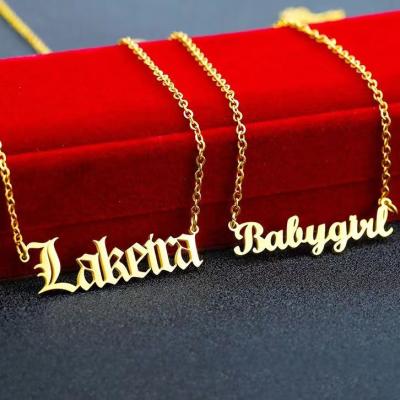 China Hiphop Babygirl Necklace Jewelry Stainless Steel 18k Gold Necklace Personalized Ancient English Letters Women Necklace for sale