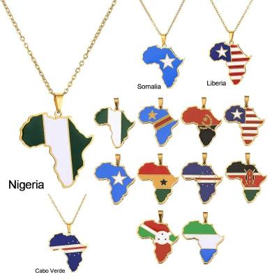 China Wholesale Hiphop Somalia/Nigeria/Kenya/Liberia Map Flag Necklace Different African Countries Oil Drop Oil Stainless Steel Necklace for sale