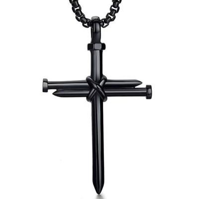 China Wholesale Hiphop Men's Pendant Men's Hiphop Cross Nail Stainless Steel Style Necklace Jewelry Wholesale Punk Personality for sale