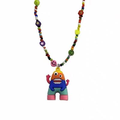 China 2023 New Cute Colorful CIA Necklace Monster Cartoon Necklace Chain Hip Hop Unique Pendant Sweater Accessories for sale