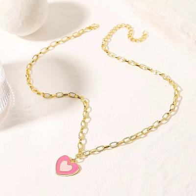 China 2023 Summer New Drop Oil Love Romantic Necklace Women's Single Heart-shaped Pendant Simple Elegant Clavicle Chain for sale