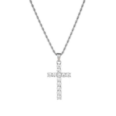 China Hiphop Full Diamond Cross Necklace Zirconia Hiphop Hip Hop Men's And Women's Clavicle Chain Personality Western Titanium Steel Chain for sale