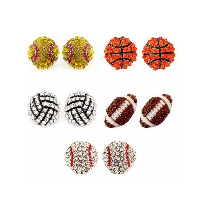 China Cute Sports Basketball Volleyball Stud Earrings For Women Rhinestone Crystal Ear Jewelry Cute Alloy Bling Baseball Stud Earrings for sale