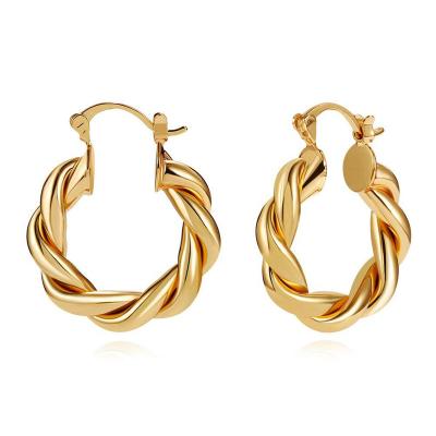 China FASHIONABLE 18K Gold Plated Stainless Steel Jewelry Classic Hypoallergenic Waterproof Circle Thick Twist Hoop Earrings for sale