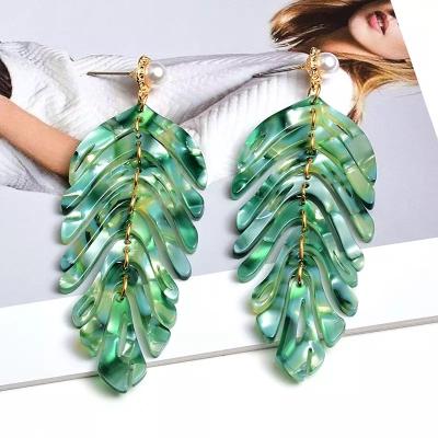 China Big BOHEMIA Tassel Geometric Korean Fashion Statement Hawaii Leaf Acrylic Bead Resin Drop Earings Trend Jewelry For Women 2021 for sale