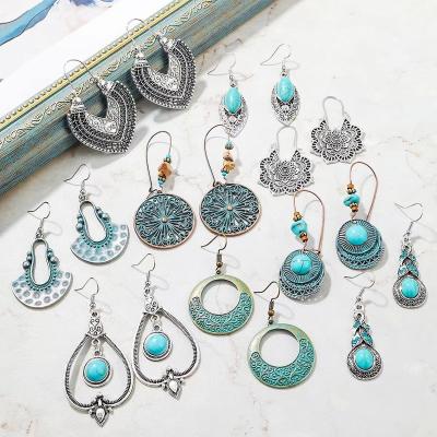 China BOHEMIA 2023 New Amazon Style Retro Summer Ethnic European Turquoise Earrings National Style Earrings Set Bohemian Earrings for sale