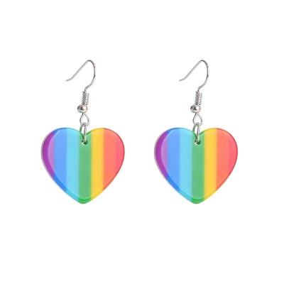 China Pride Earrings Long Chain Stripe Candy Color Rainbow Star Romantic Acrylic Heart Shaped Earrings Female Gay Girl Earrings for sale