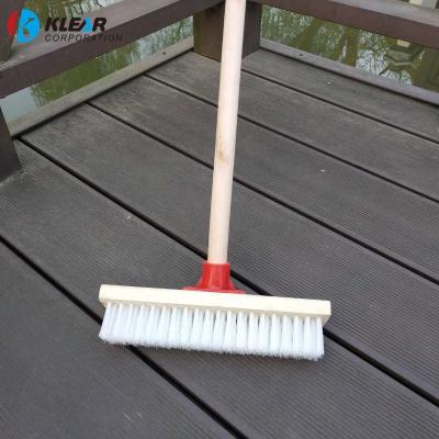 China Sustainable Floor Scrub Brush With Long Handle Outdoor Wooden Push Broom for sale