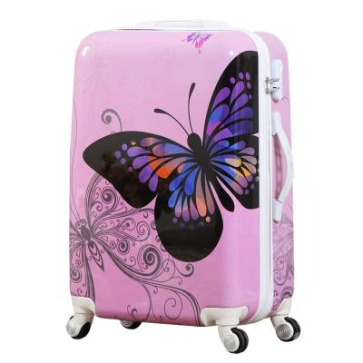 China School\Butterfly 3D Printing Travel Trolley Luggage Bottom Colorful Printed Hard Shell Of Travel\etc. carry on abs pc luggage for sale