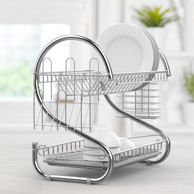 China High Cost Performance Sustainable Metal Double Shelf Dish Drying Rack for sale