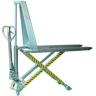 China Manaual 1000kg Stainless Steel High Lift Scissor Pallet Truck for sale